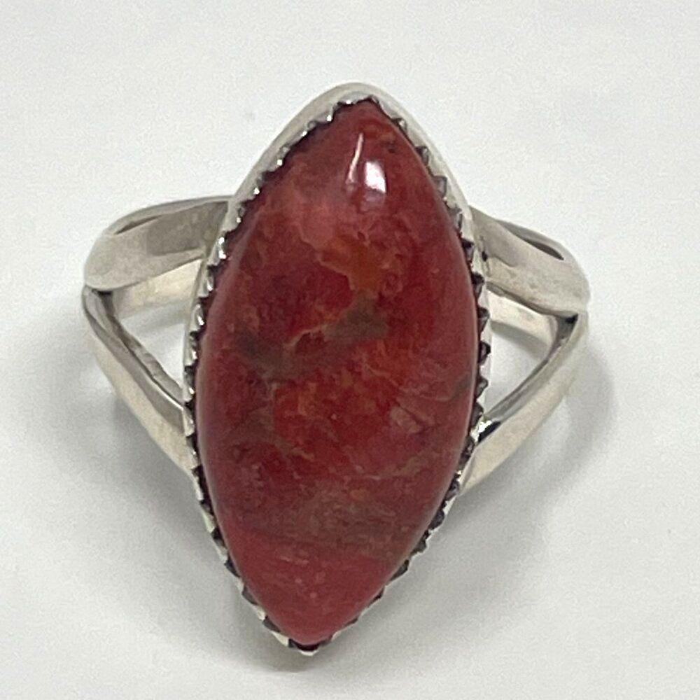 Sterling Silver Marquise Orange Stone Ring